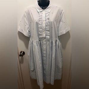 Kate Spade Collared Dress With Blue Stripes & Blue Micro Hearts